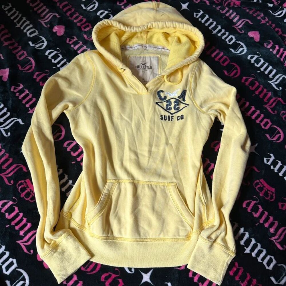 vintage hollister graphic hoodie yellow size M
